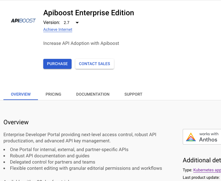 Screenshot of the Apiboost product page showing the Purchase button.