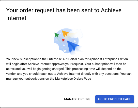 Screenshot of the order confirmation dialog.