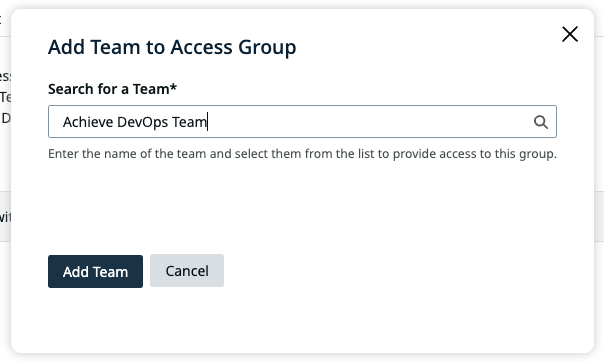 Add Team modal with a team search field and Add Team button